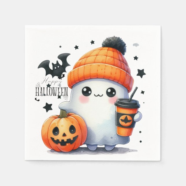 Serviette En Papier Ghost Citrouille fêtes Halloween (Devant)