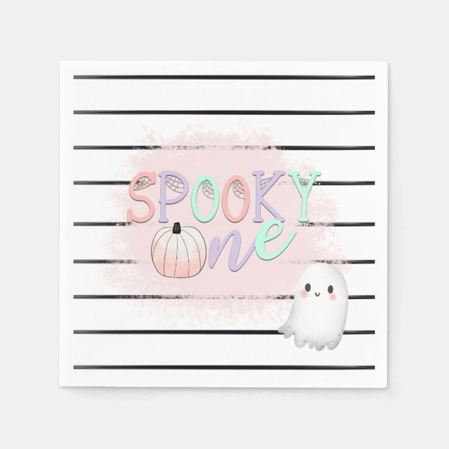 Serviette En Papier Ghost Éffrayant One Pastel Pink Halloween Annivers (Devant)