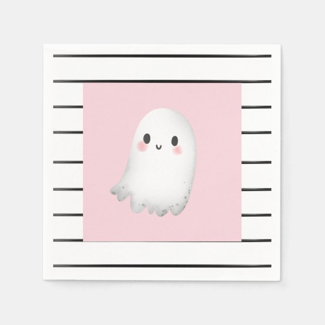 Serviette En Papier Ghost Hey Boo Pastel Pink Halloween Anniversaire (Devant)
