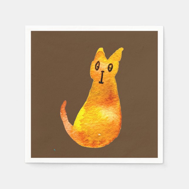 Serviette En Papier Ginger cat mignon aquarelle illustration art (Devant)
