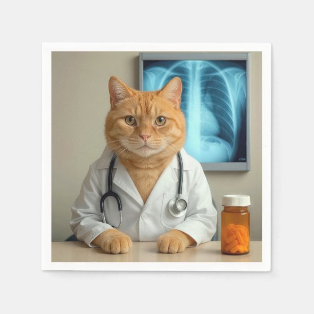 Serviette En Papier Ginger Cat Wearing a Doctor Lab Coat (Devant)