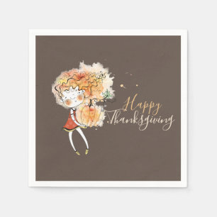Serviette En Papier Ginger Girl avec Citrouille Thanksgiving