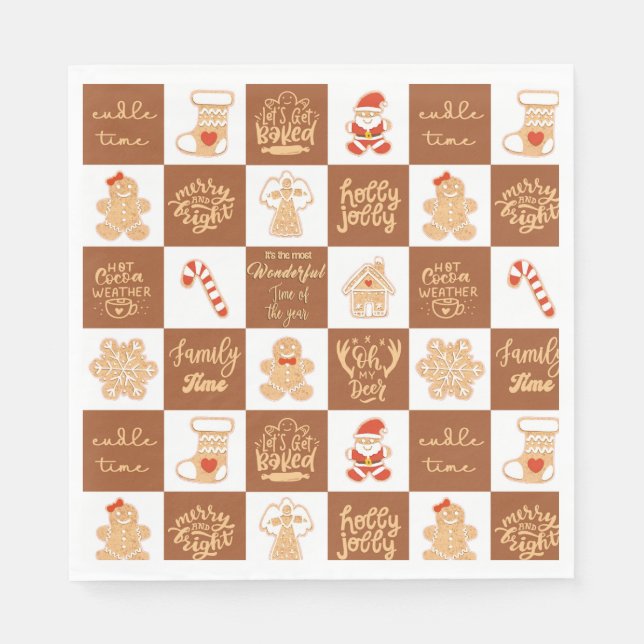 Serviette En Papier Gingerbread Cookies À damiers Motif (Devant)