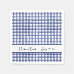 Serviette En Papier Gingham bleu marin d'été, 4 juillet à carreaux