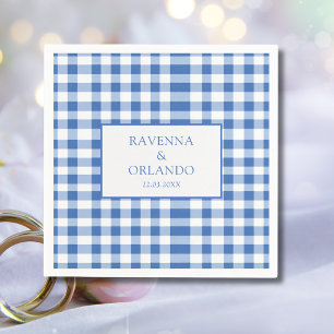 Serviette En Papier Gingham de mariage bébé bleu à carreaux rustique