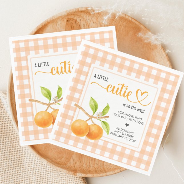 Serviette En Papier Gingham Orange Baby Shower (Little Cutie Orange Baby Shower Napkin)