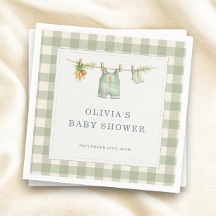 Serviette En Papier Gingham Vert Sauge Bébé Né Local  