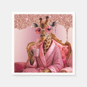 Serviette En Papier Girafe Glamour Élégance en Rose