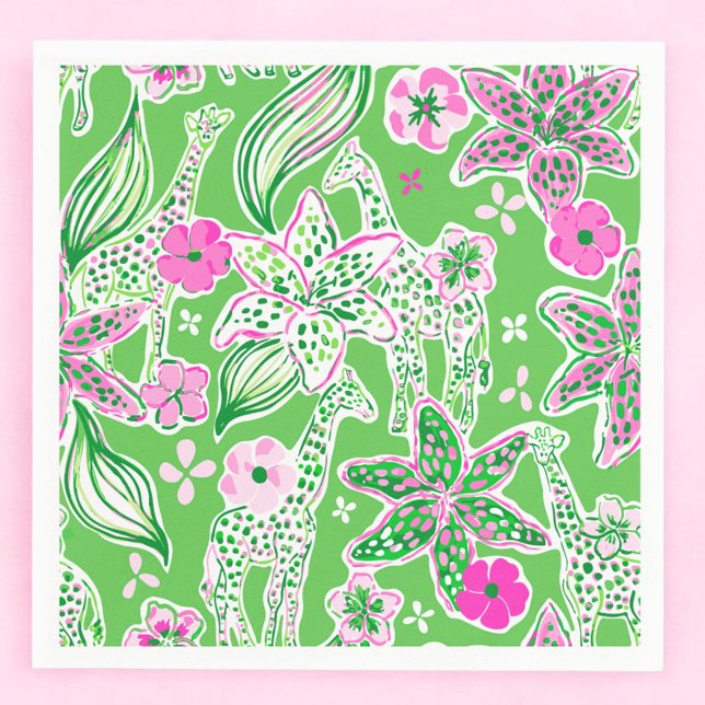 Serviette En Papier Girafes Preppy Lily Rose Vert  (Créateur téléchargé)