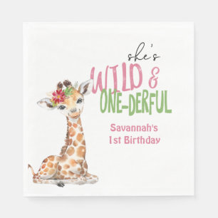 Serviette En Papier Giraffe 1er anniversaire fête rose