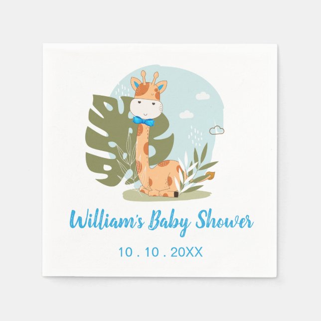 Serviette En Papier Giraffe Baby shower Napkin (Garçon animal Safari) (Devant)