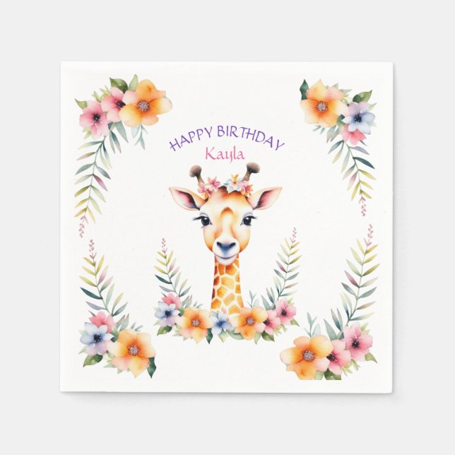 Serviette En Papier Giraffe de bébé en fleurs Fête d'anniversaire de f (Devant)