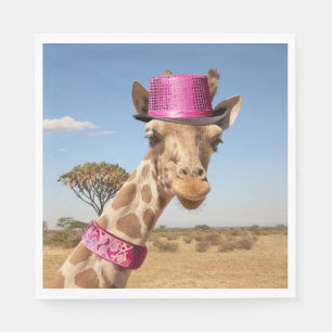 Serviette En Papier Giraffe en casquette rose étincelant