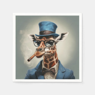 Serviette En Papier Giraffe en chapeau avec cigare