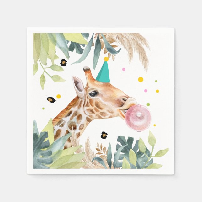 Serviette En Papier Giraffe Fête Animaux Anniversaire Zoo Safari (Devant)