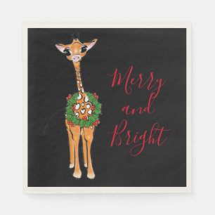 Serviette En Papier Giraffes de Noël, couronne verte rouge Holly