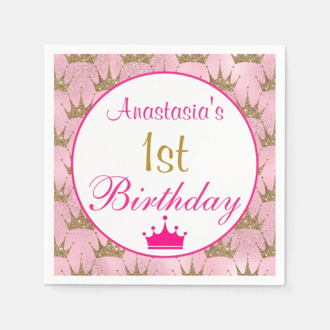Serviette En Papier Girl Princess Hot rose Gold Parties scintillant 1e (Devant)