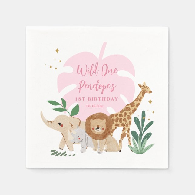 Serviette En Papier Girl Safari Anniversaire (Devant)