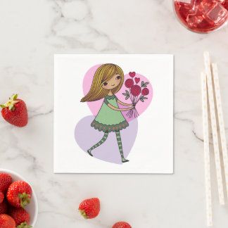 Serviette En Papier Girl With Flowers