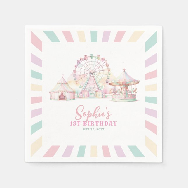 Serviette En Papier Girly Cute Pastel Carnival Anniversaire de enfant  (Devant)