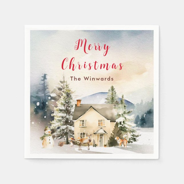 Serviette En Papier Gîte de vacances d'hiver Joyeux Noël (Devant)