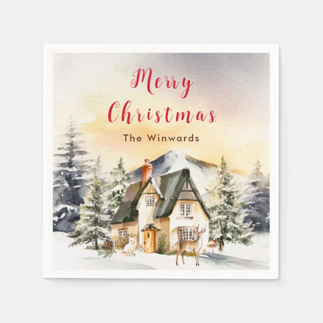 Serviette En Papier Gîte de vacances d'hiver Joyeux Noël (Devant)