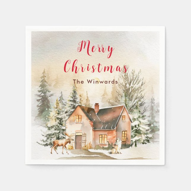 Serviette En Papier Gîte de vacances d'hiver Joyeux Noël (Devant)