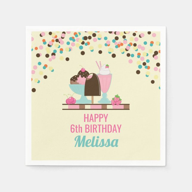 Serviette En Papier Glacé Crème Douce Traitements Joyeux Anniversaire (Devant)