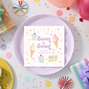 Serviette En Papier Glace et gâteau Seven est un doux 7e anniversaire
