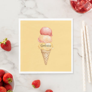 Serviette En Papier Glace italienne rouge jaune en cône d'anniversaire