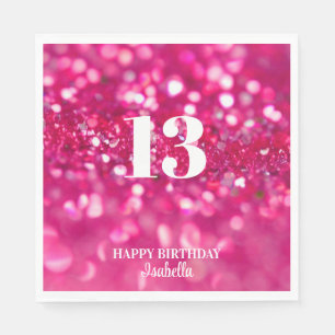 Serviette En Papier Glam à Parties scintillant rose chaud personnalisé