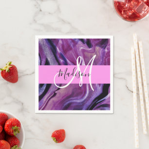 Serviette En Papier Glam Abstrait Purple Shimmer Texture rose Monogram