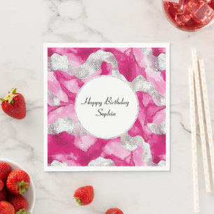 Serviette En Papier Glam argenté rose Abstrait Anniversaire