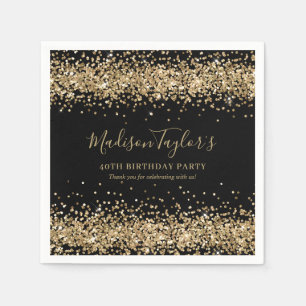 Serviette En Papier Glam Black Gold Paillettes Étincelles Confettis An