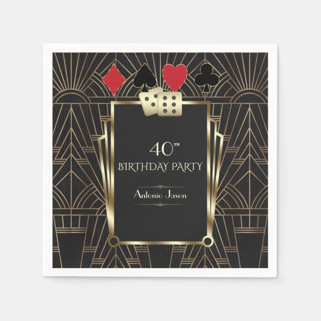 Serviette En Papier Glam Casino Great Gatsby 40th Poker Anniversaire (Devant)