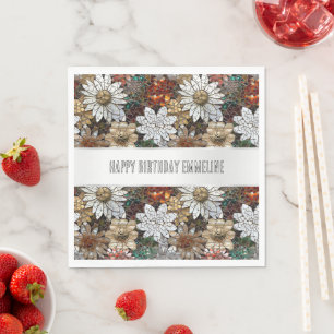 Serviette En Papier Glam Champagne Or Rouge Fleurs blanches