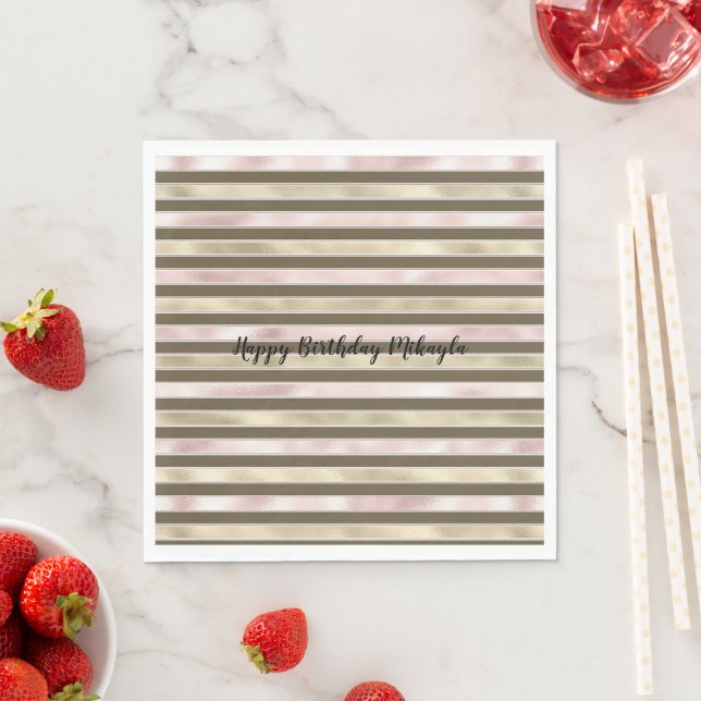 Serviette En Papier Glam Gold Blush rose Brown rayures (En situation)