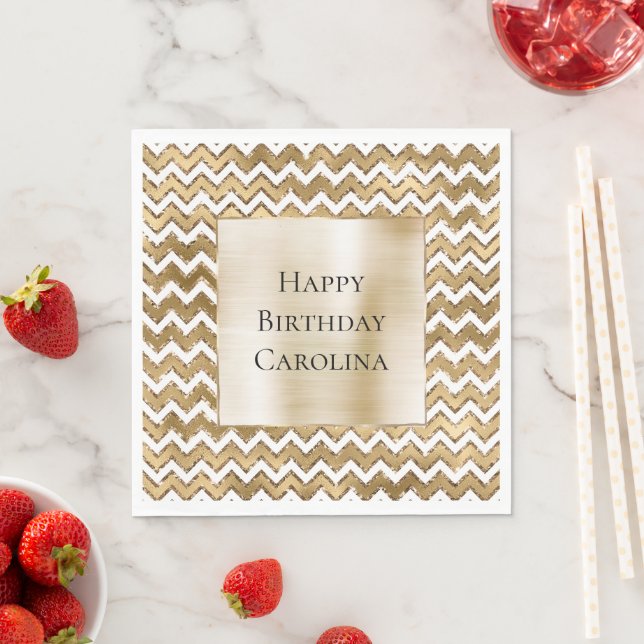 Serviette En Papier Glam Gold White Zigzag (En situation)