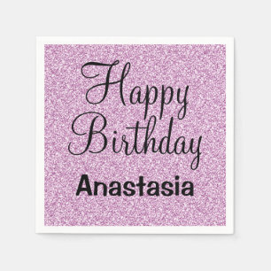 Serviette En Papier Glam Happy Birthday Purple Parties scintillant Nom