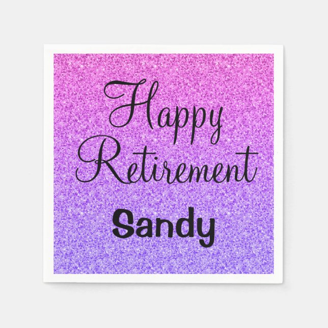Serviette En Papier Glam Happy Retirement Ombre Purple Parties scintil (Devant)