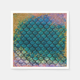 Serviette En Papier Glam Mermaid Balances de poisson Turquoise violet 