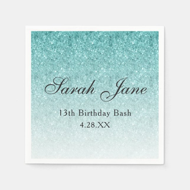 Serviette En Papier Glam Parties scintillant bleu Aqua Personnalisé (Devant)