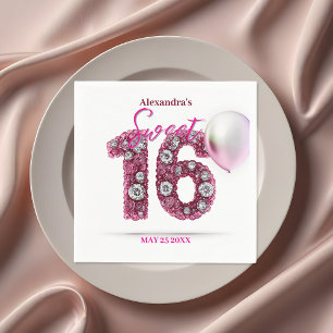 Serviette En Papier Glam pétillant rose et blanc Gemstone Sweet 16