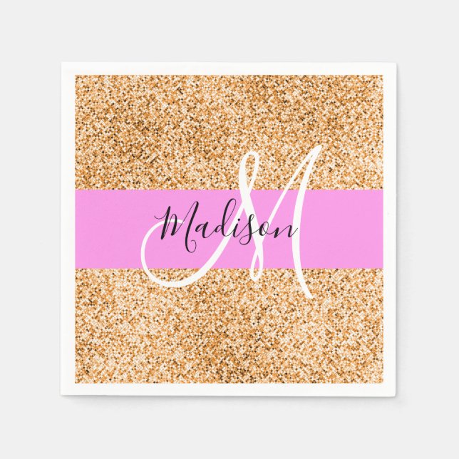 Serviette En Papier Glam Pink & Copper Parties scintillant étincelles  (Devant)