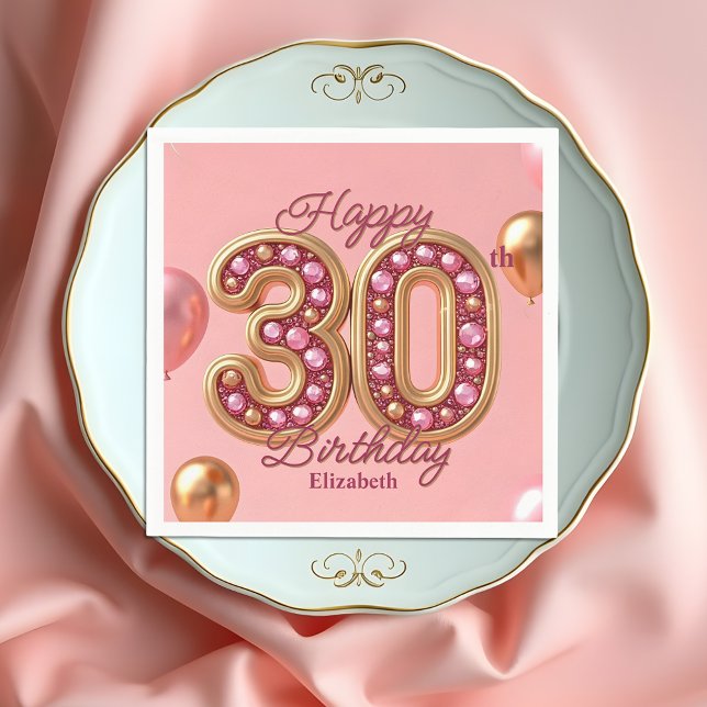 Serviette En Papier Glam Pink et Gold Gemstone 30e anniversaire (Créateur téléchargé)