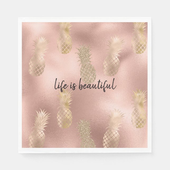 Serviette En Papier Glam Pink Gold Ananas (Devant)