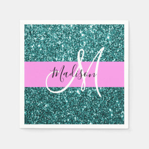 Serviette En Papier Glam Pink Turquoise Green Parties scintillant Nom