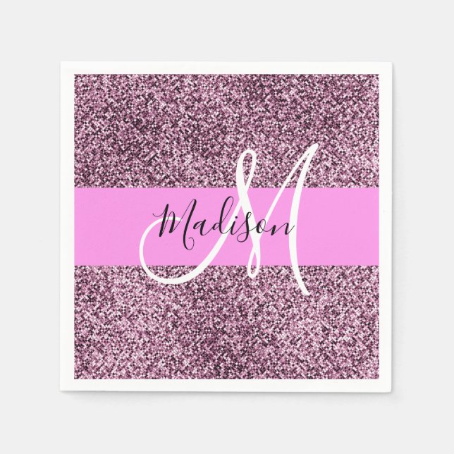 Serviette En Papier Glam Pink & Violet Parties scintillant étincelles  (Devant)