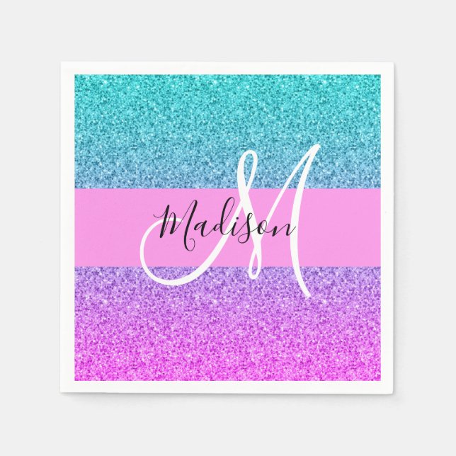 Serviette En Papier Glam Purple Aqua Parties scintillant étincelante M (Devant)