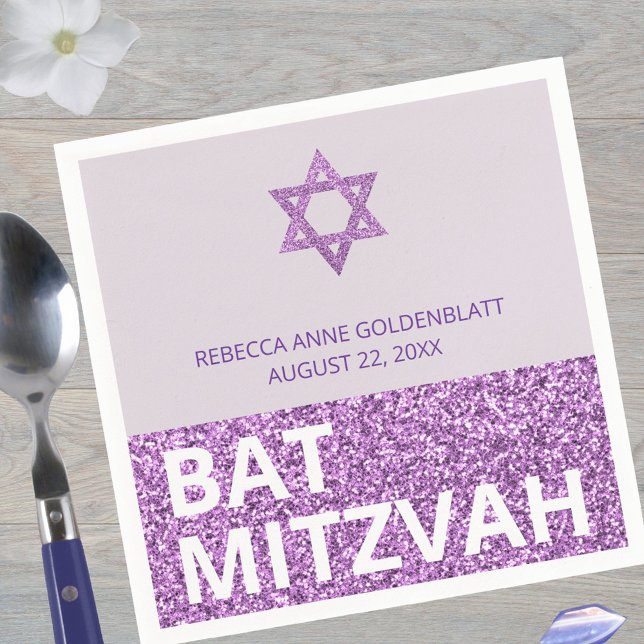 Serviette En Papier Glam Purple Chic Élégant Bat mitzvah religieux (Add to the purple theme with custom Bat Mitzvah paper napkins)